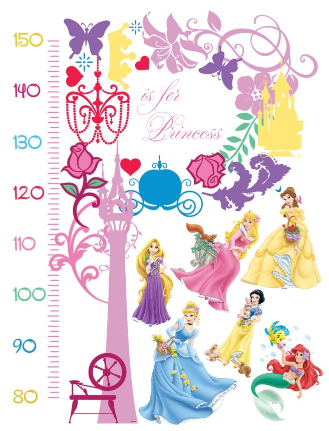 Gyerek öntapadó matrica DK 893, Disney, Hercegnők, Méter / magasság skála,, AG Design
