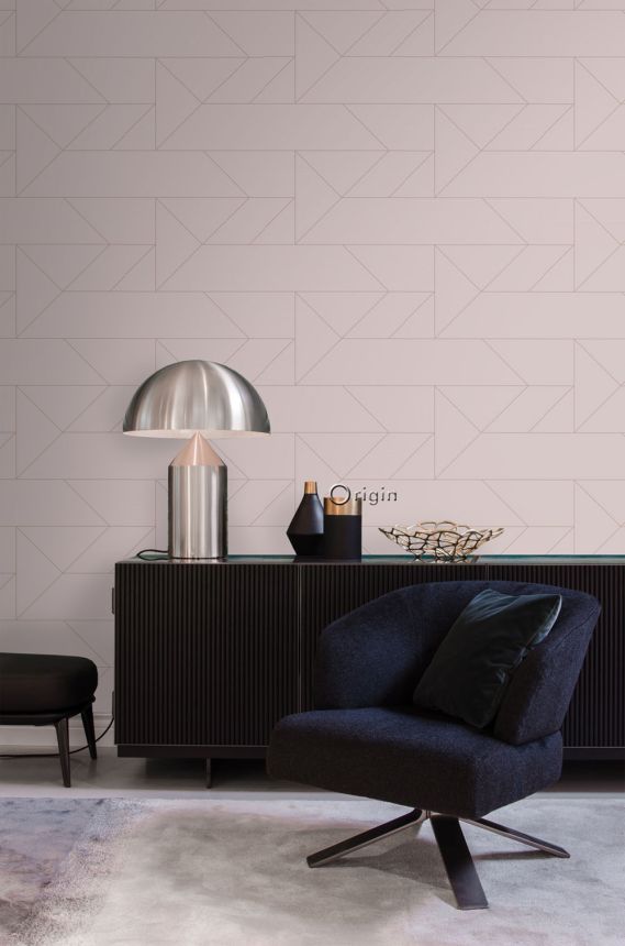 Régi rózsaszín geometrikus vlies tapéta, fémes vonalak 347721, City Chic, Origin 