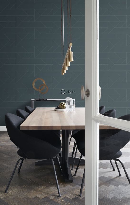 Kék geometrikus vlies tapéta, fémes vonalak 347725, City Chic, Origin 