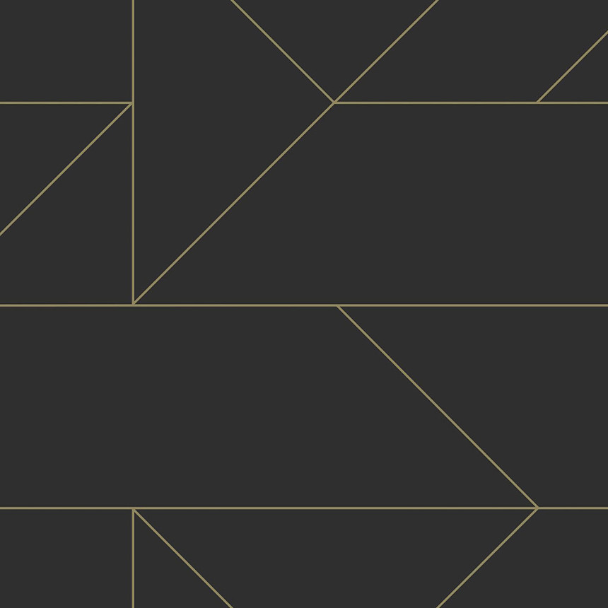 Fekete geometrikus vlies tapéta, arany vonalak 347726, City Chic, Origin 