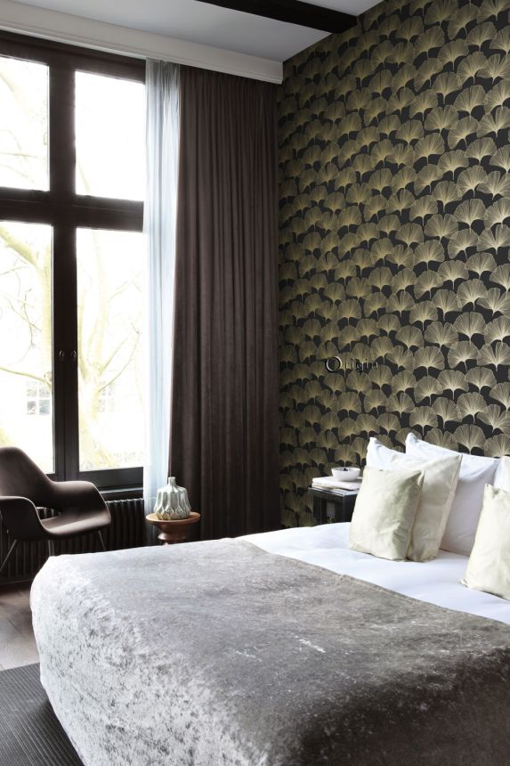Fekete vlies tapéta, arany Ginkgo levelek 347734, City Chic, Origin 