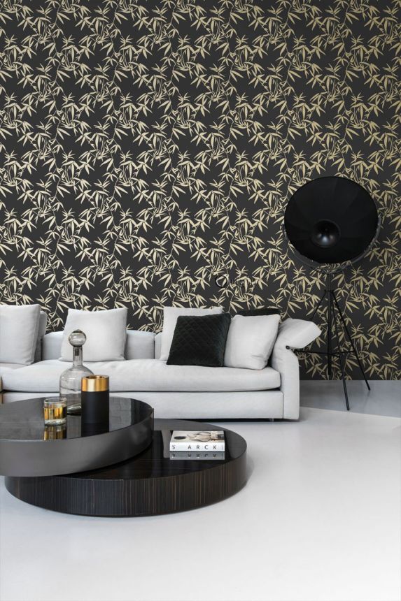 Fekete vlies tapéta, arany bambuszlevelek 347740, City Chic, Origin 