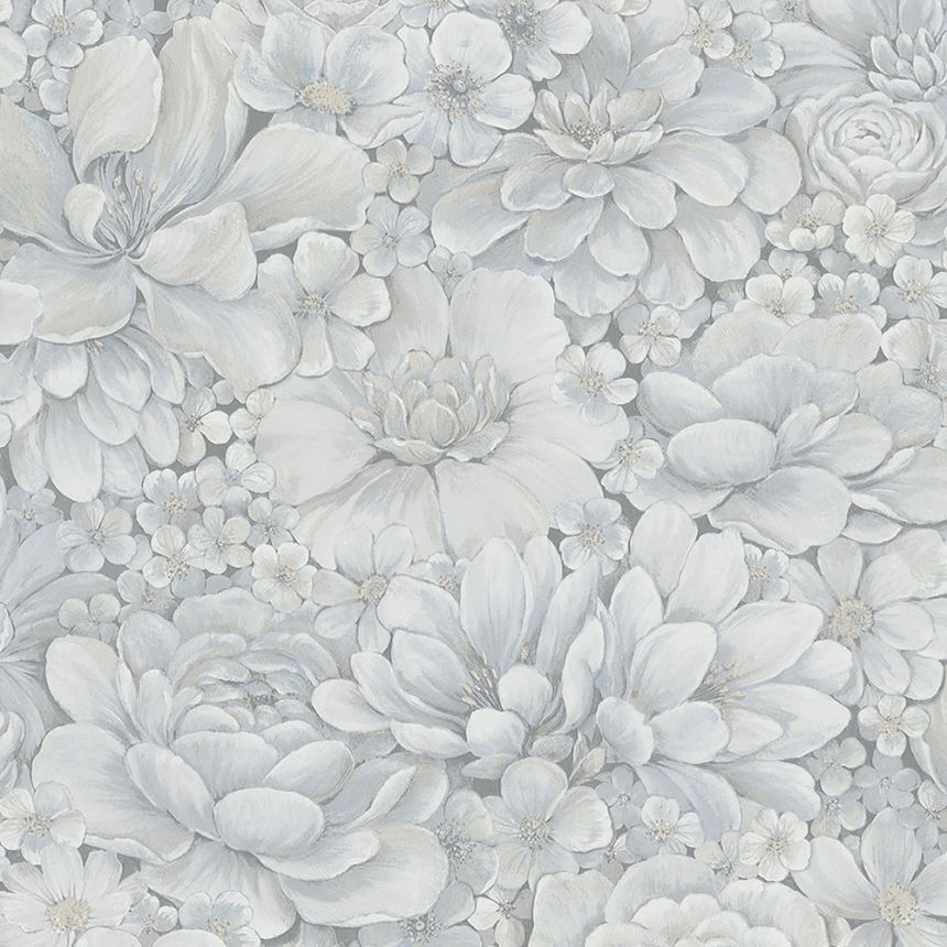 Luxus szürkéskék vlies tapéta virágokkal 33953, Botanica, Marburg