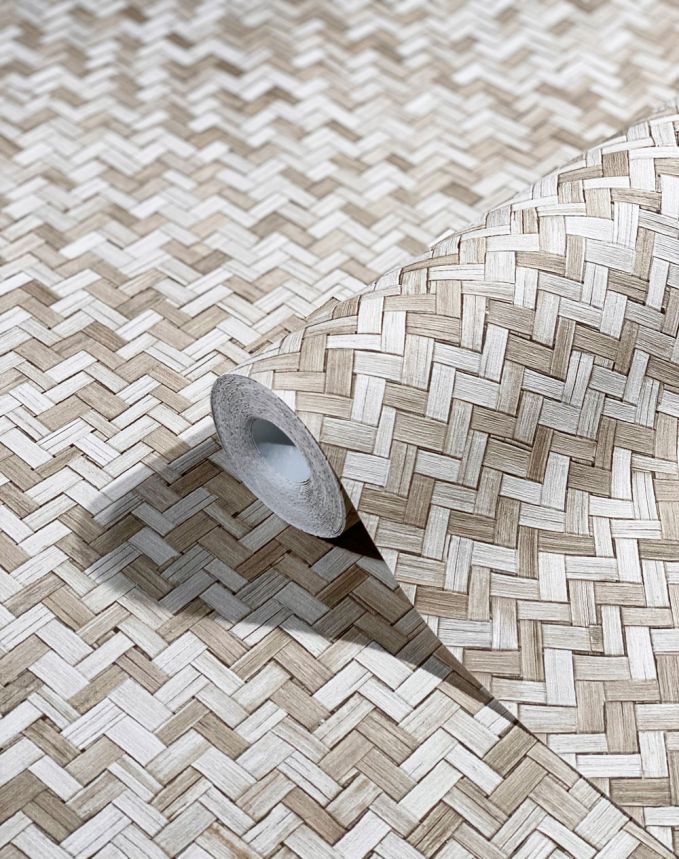 Luxus bézs vlies tapéta, szőtt bambusz halszálkás mintával 33309, Botanica, Marburg