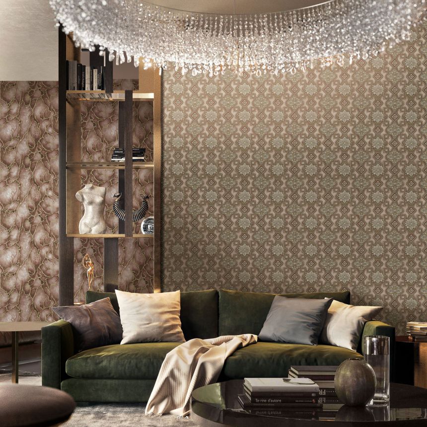 Luxus ezüst-borvörös vlies tapéta ornamensekkel, 86008, Valentin Yudashkin 5, Emiliana Parati