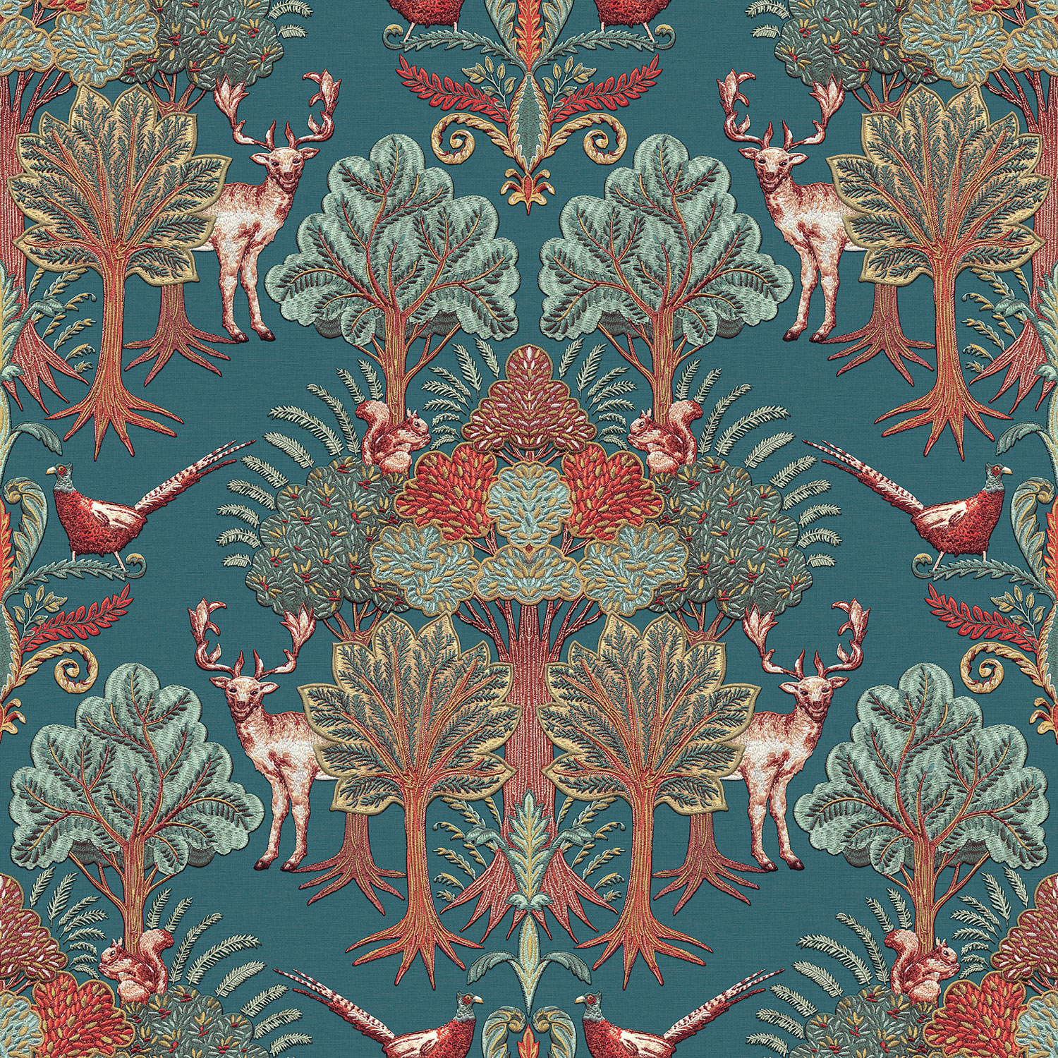 Luxus zöld vlies tapéta fákkal, állatokkal, TP422305, Tapestry, Design ID