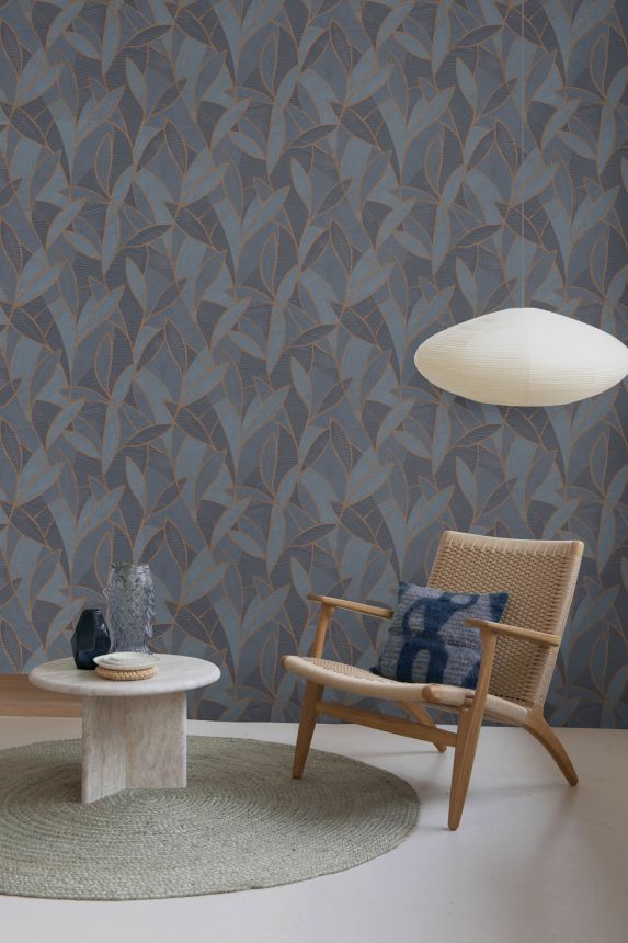 Kék-bronz vlies tapéta levelekkel, AL26232, Allure, Decoprint