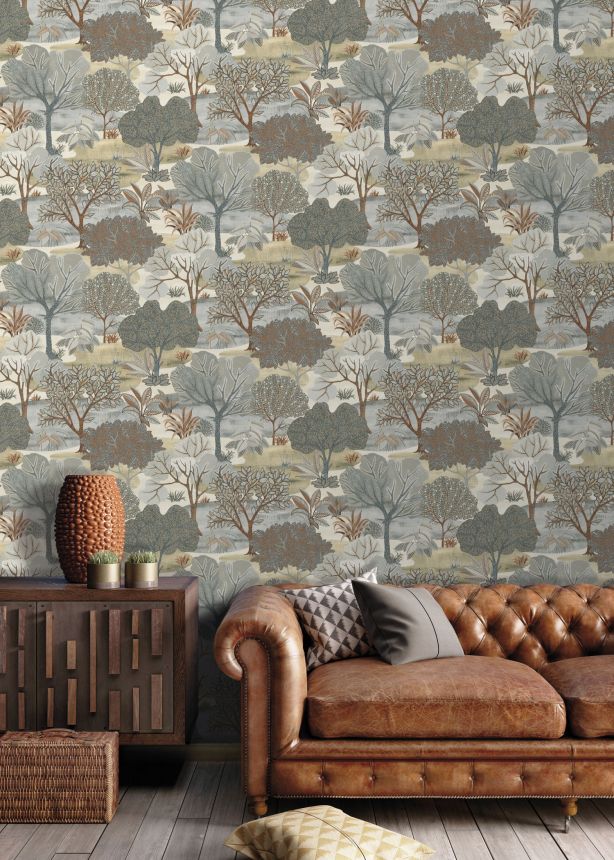 Szürke-barna vlies tapéta, fák, AL26251, Allure, Decoprint