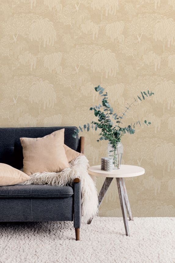 Bézs vlies tapéta, fák, levelek, AL26261, Allure, Decoprint