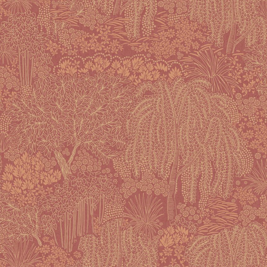 Borvörös-arany vlies tapéta, fák, levelek, AL26263, Allure, Decoprint