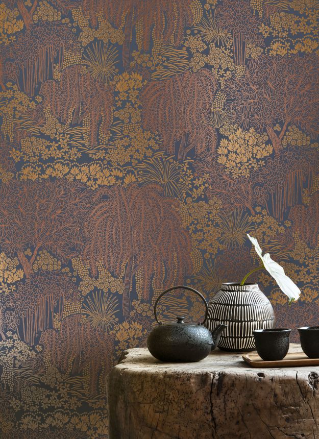 Kék-bronz vlies tapéta, fák, levelek, AL26264, Allure, Decoprint