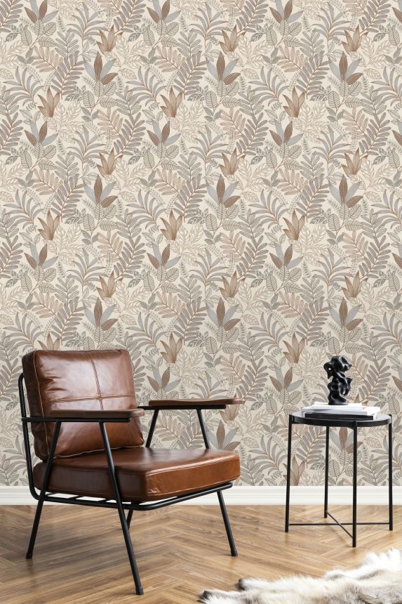 Szürke-bézs vlies tapéta levelekkel, AL26292, Allure, Decoprint