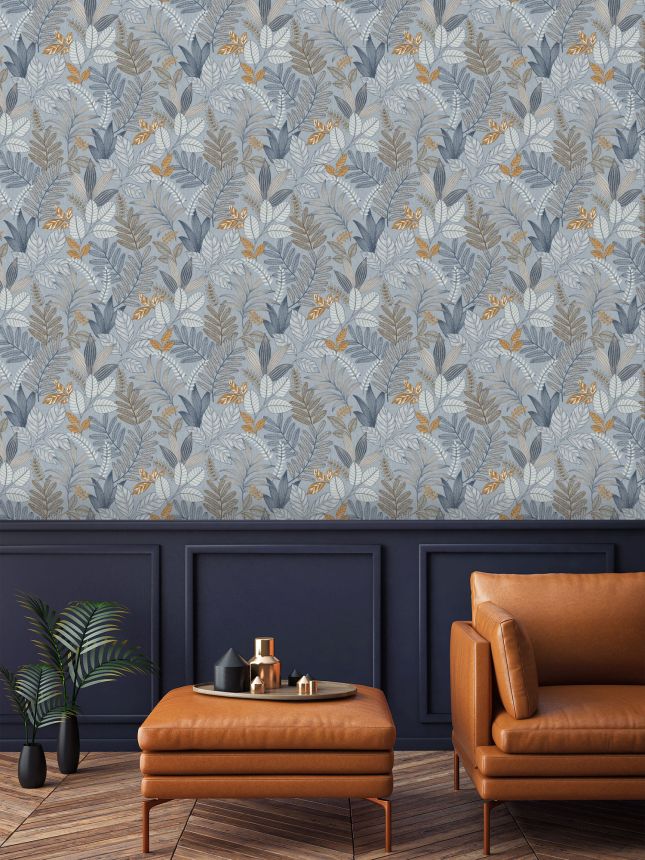 Kék vlies tapéta levelekkel, AL26293, Allure, Decoprint