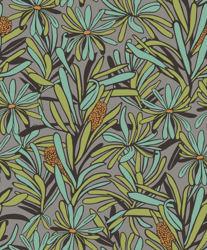 Zöld-szürke virágos vlies tapéta, BA26071, Brazil, Decoprint