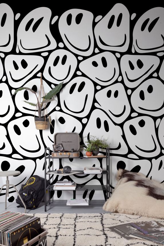 Fekete-fehér vlies fotótapéta, Smiley-k, ML3101 Mural Joung edition Grandeco