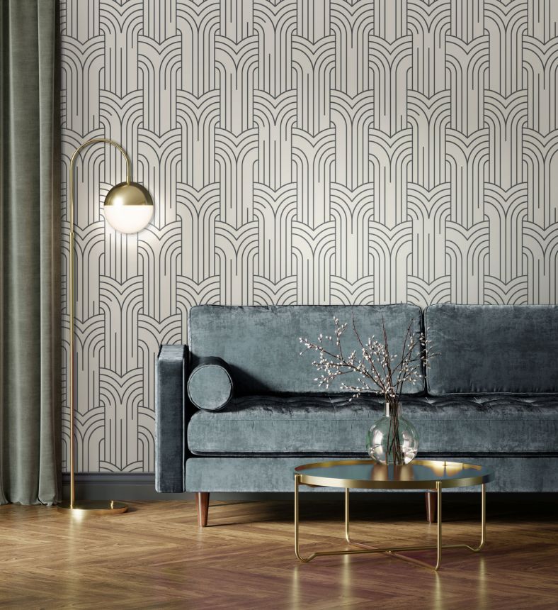 Fehér-ezüst modern geometrikus mintás design tapéta, Art Deco, M42129, Elegance, Ugepa