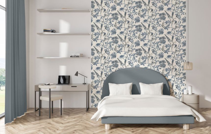 Szürkés-kék vlies virágos tapéta, M45801, Elegance, Ugepa