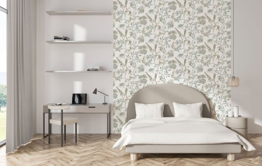 Zöld vlies virágos tapéta, M45804, Elegance, Ugepa