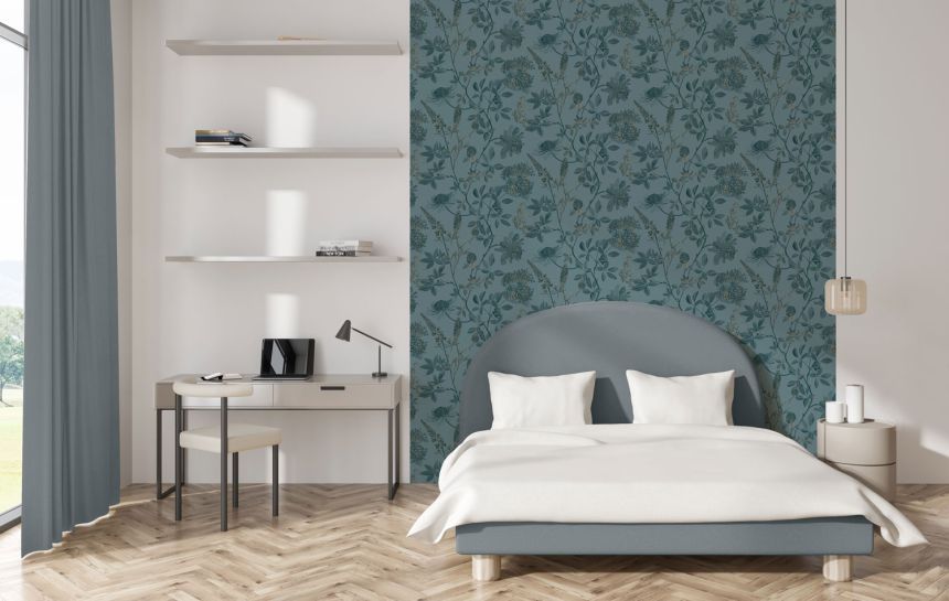 Zöld vlies virágos tapéta, M45814, Elegance, Ugepa