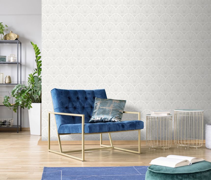 Fehér-ezüst vlies tapéta Art Deco, M53300, Elegance, Ugepa