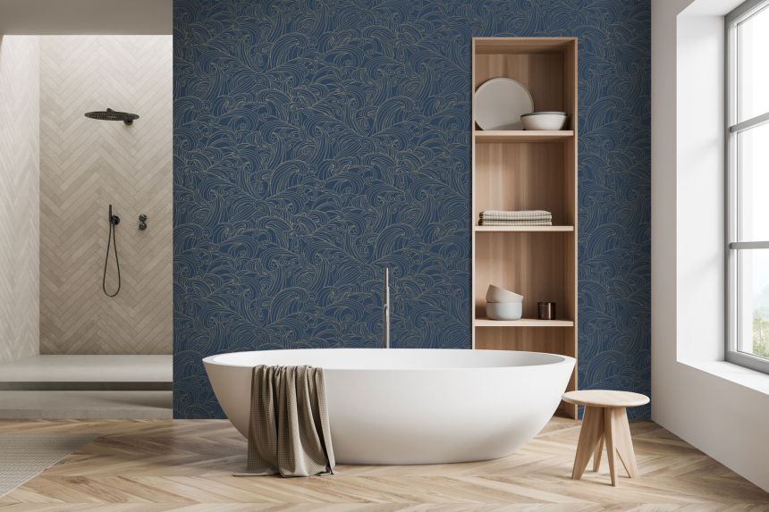 Kék vlies tapéta, tenger hullámai, M62901, Elegance, Ugepa