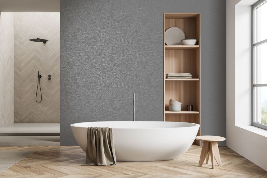 Szürke-ezüst vlies tapéta, tenger hullámai, M62909, Elegance, Ugepa