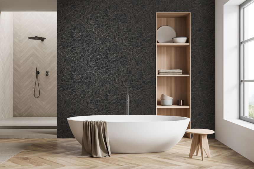 Fekete vlies tapéta, tenger hullámai, M62919, Elegance, Ugepa