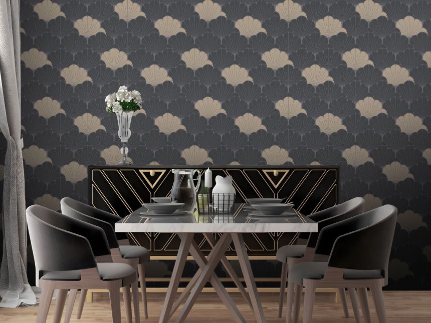 Fekete-arany virágos vlies tapéta, M64009, Elegance, Ugepa