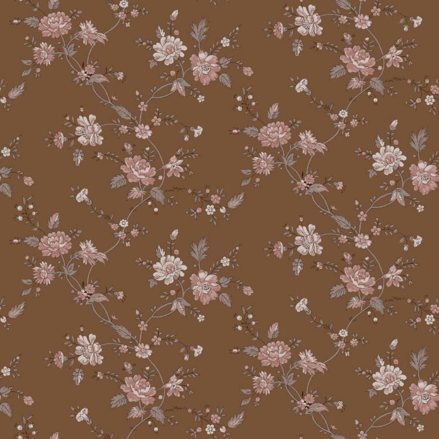 Barna vlies virágos tapéta, 139286, Vintage Flowers, Esta Home
