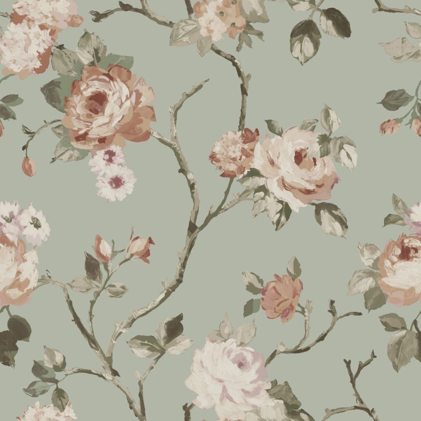 Zöld vlies virágos tapéta, 139291, Vintage Flowers, Esta Home