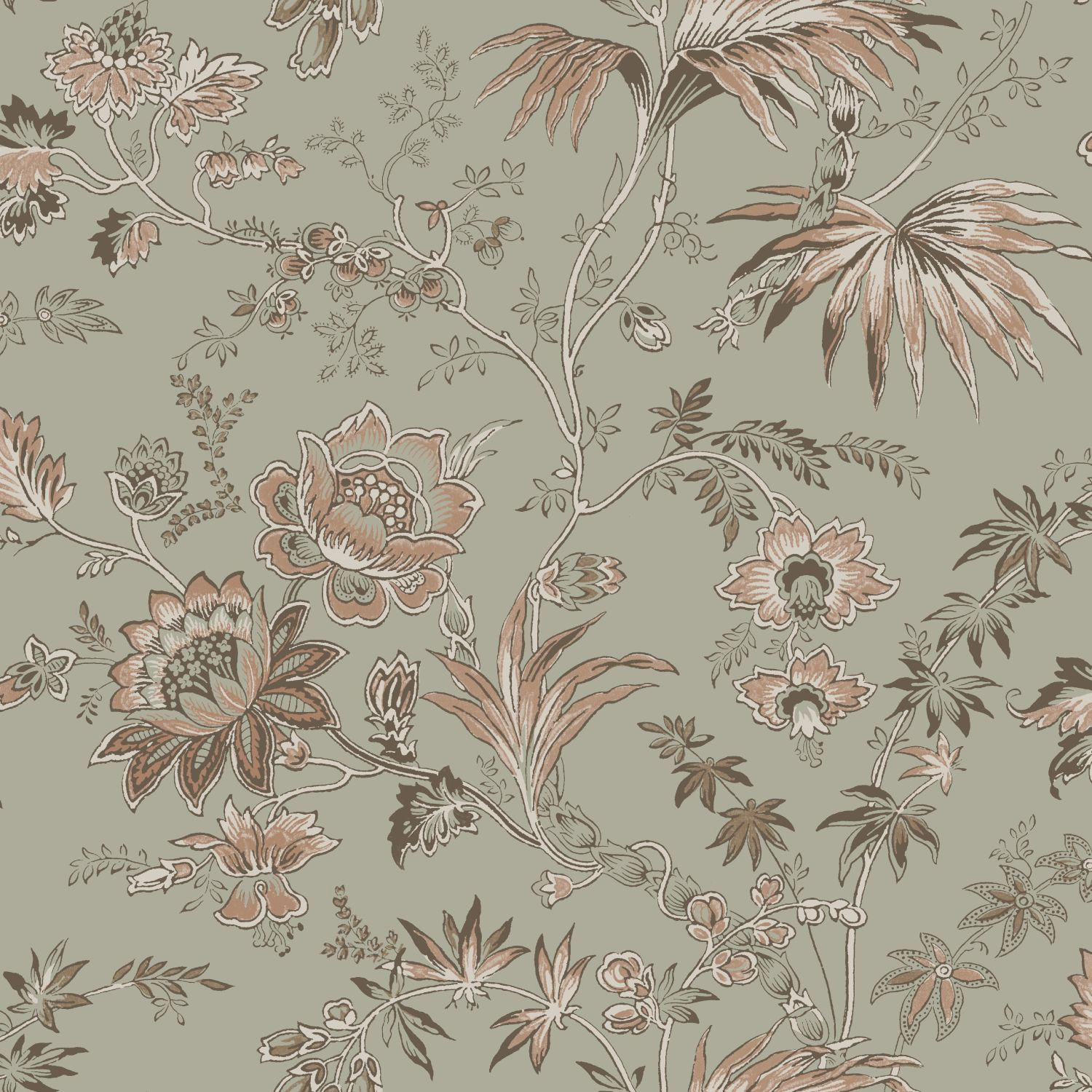 Zöld vlies virágos tapéta, 139297, Vintage Flowers, Esta Home