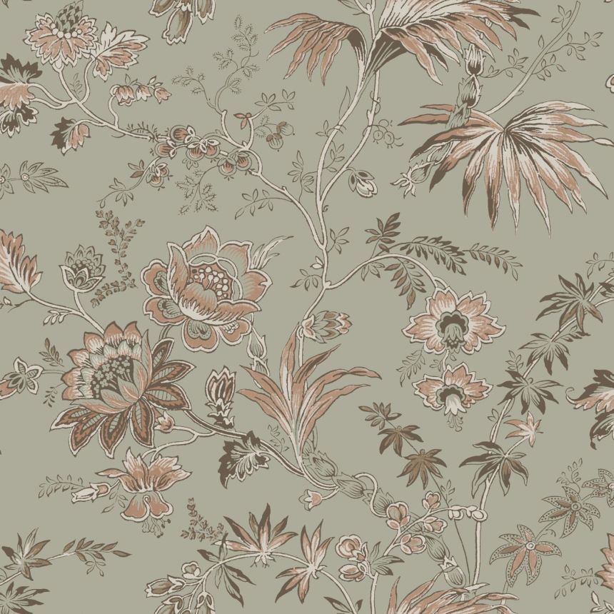 Zöld vlies virágos tapéta, 139297, Vintage Flowers, Esta Home