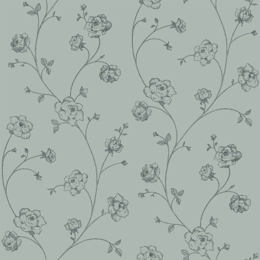 Zöld vlies virágos tapéta, 139314, Vintage Flowers, Esta Home