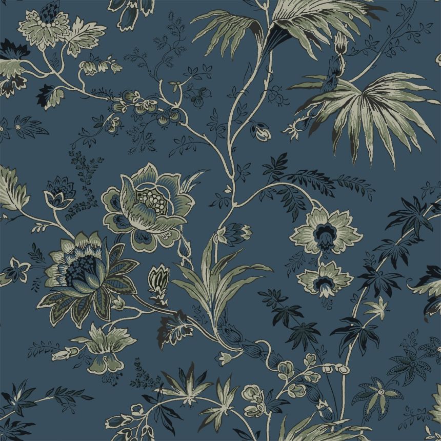 Kék-zöld vlies virágos tapéta, 139315, Vintage Flowers, Esta Home