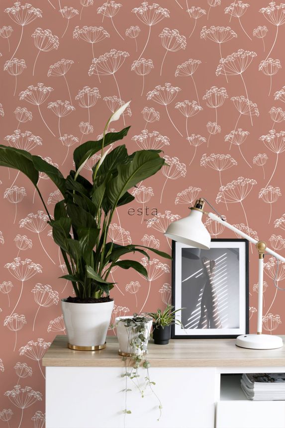 Barna vlies virágos tapéta, füvek, 139320, Vintage Flowers, Esta Home