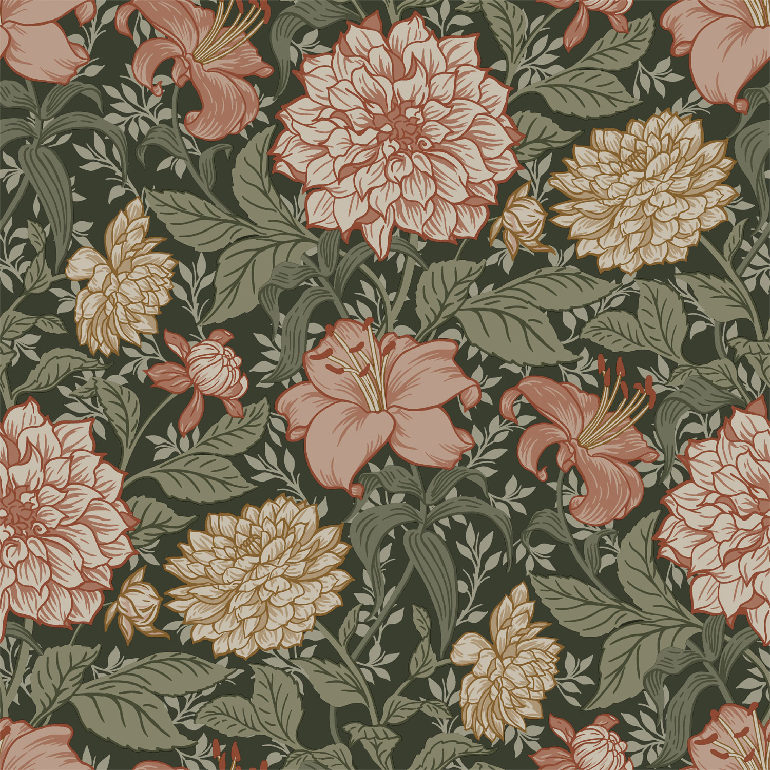 Fekete polár virágos tapéta, 139381, Vintage Flowers, Esta Home