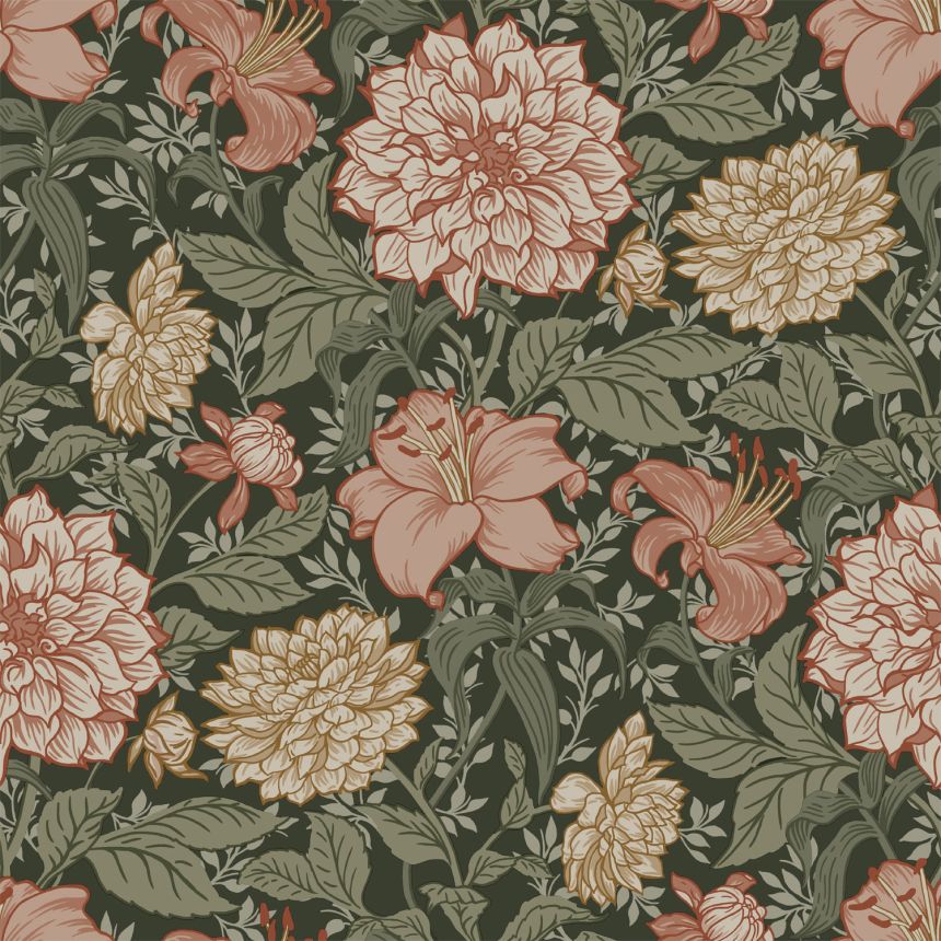 Fekete polár virágos tapéta, 139381, Vintage Flowers, Esta Home