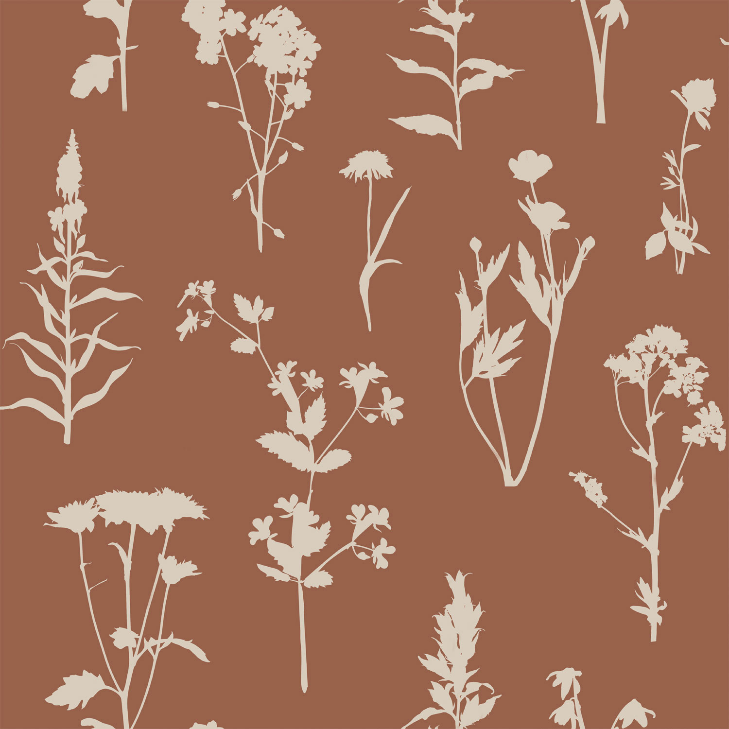 Terrakotta/barna vlies tapéta, virágok, levelek, 139396, Vintage Flowers, Esta Home