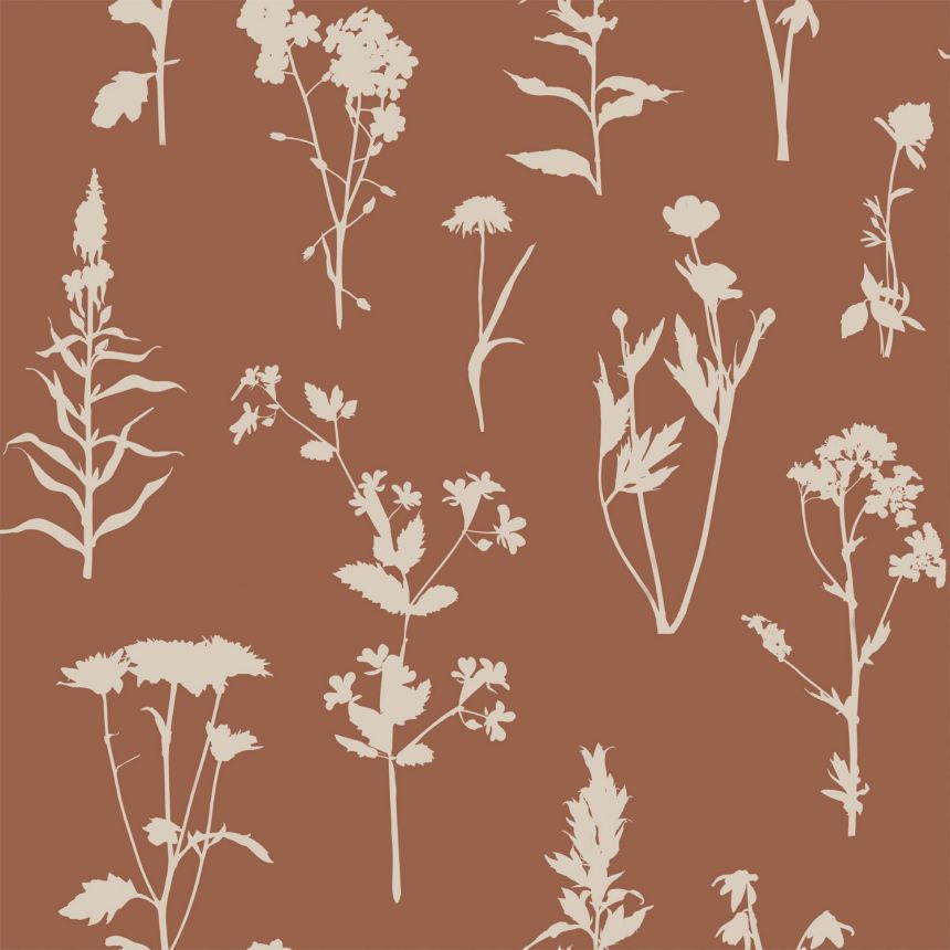 Terrakotta/barna vlies tapéta, virágok, levelek, 139396, Vintage Flowers, Esta Home