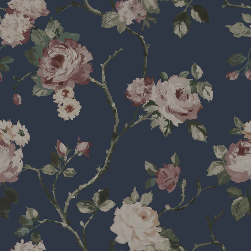 Kék vlies virágos tapéta, 139409, Vintage Flowers, Esta Home