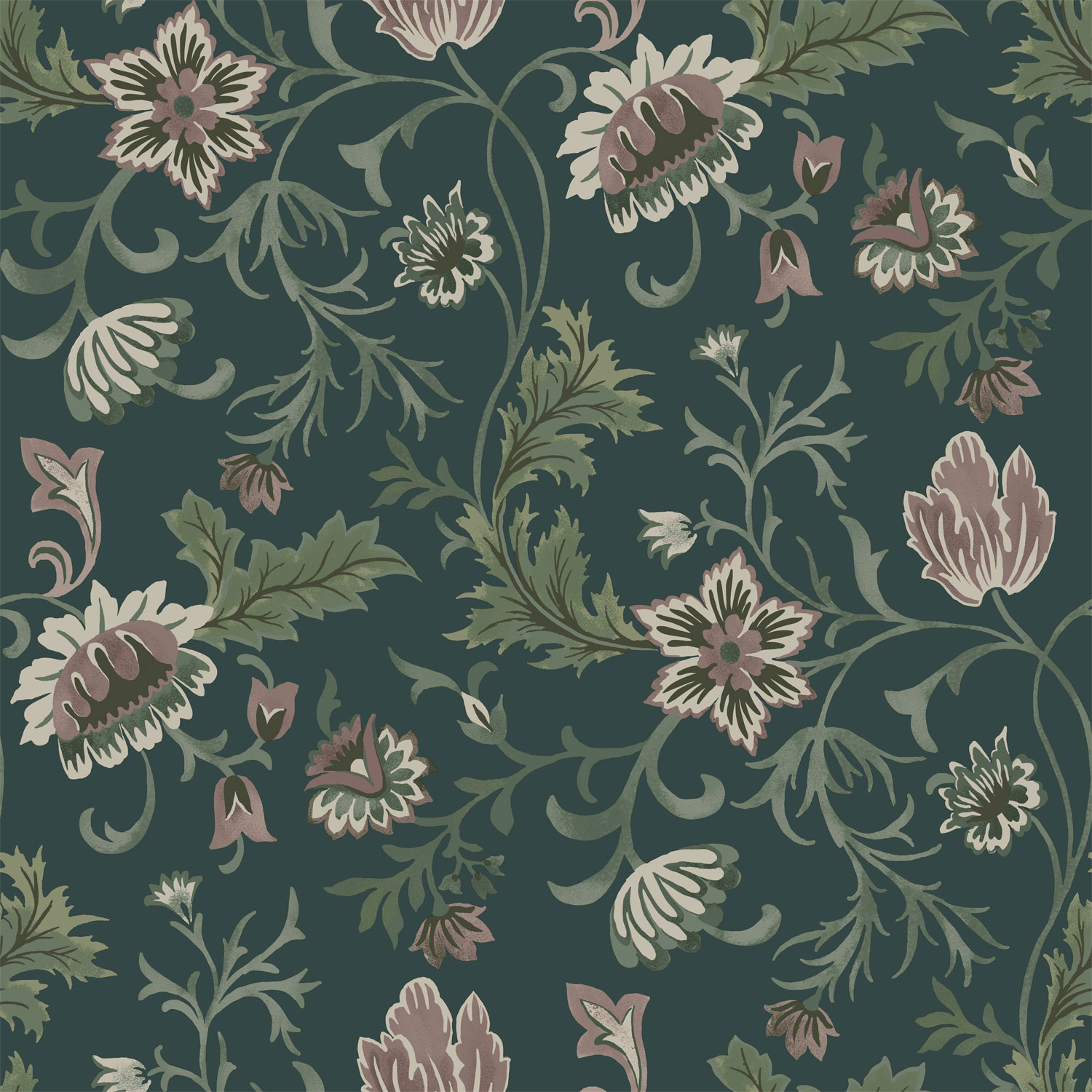 Zöld vlies virágos tapéta, 139415, Vintage Flowers, Esta Home