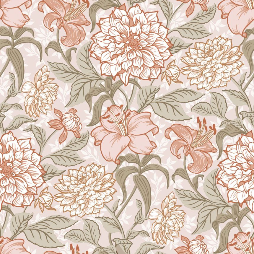 Bézs vlies virágos tapéta, 139479, Vintage Flowers, Esta Home