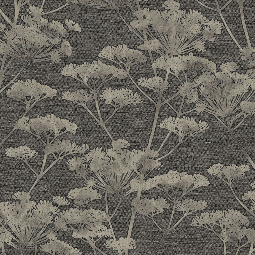 Tapéta, fekete-ezüst, fű, virágok, 119967, Refine, Indulgence, Graham Brown Boutique