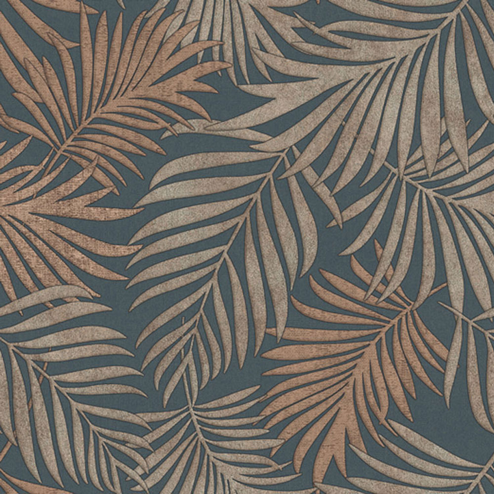 Luxus kék-bronz vlies tapéta levelekkel, 07509, Makalle II, Limonta