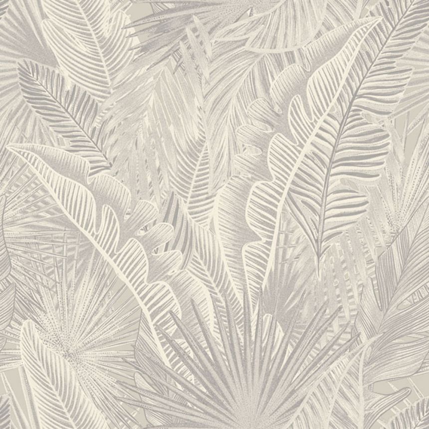 Vlies tapéta, szürke-krém, levelek, NHW1015, Perla, Decoprint