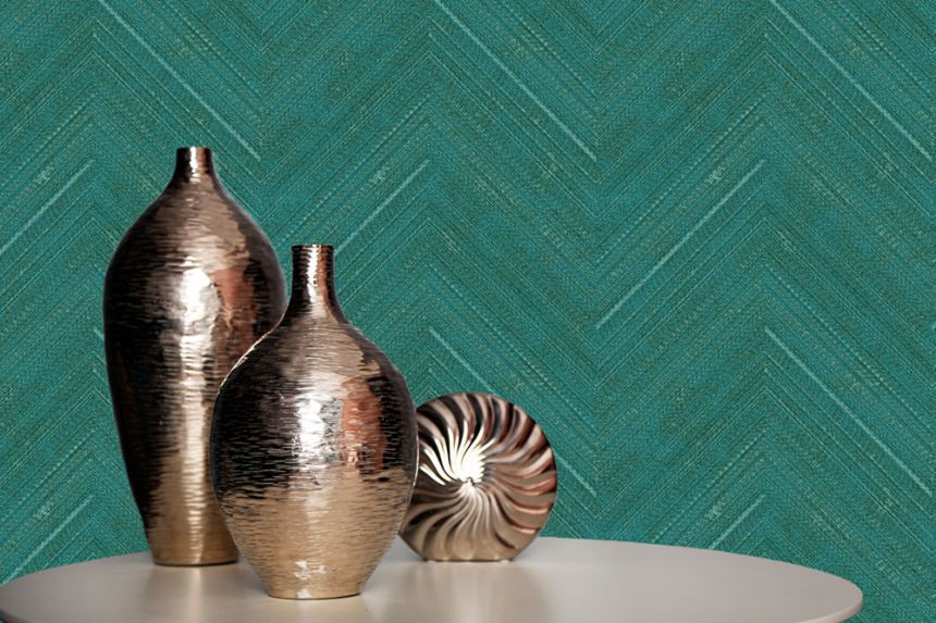 Vlies tapéta, zöld, szövet utánzat, csíkok, NHW1020, Perla, Decoprint