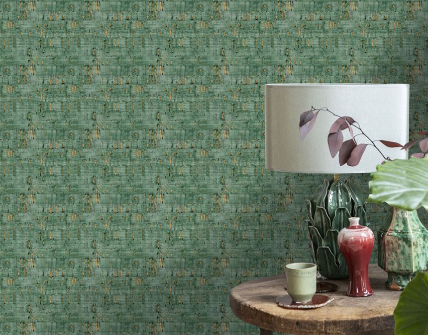 Vlies tapéta, zöld-bronz, parafa utánzat, NHW1030, Perla, Decoprint