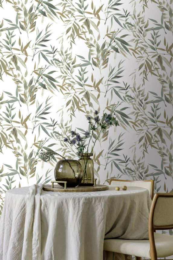 Fehér, vlies tapéta bambuszlevelekkel, RE25193, Reflect, Decoprint