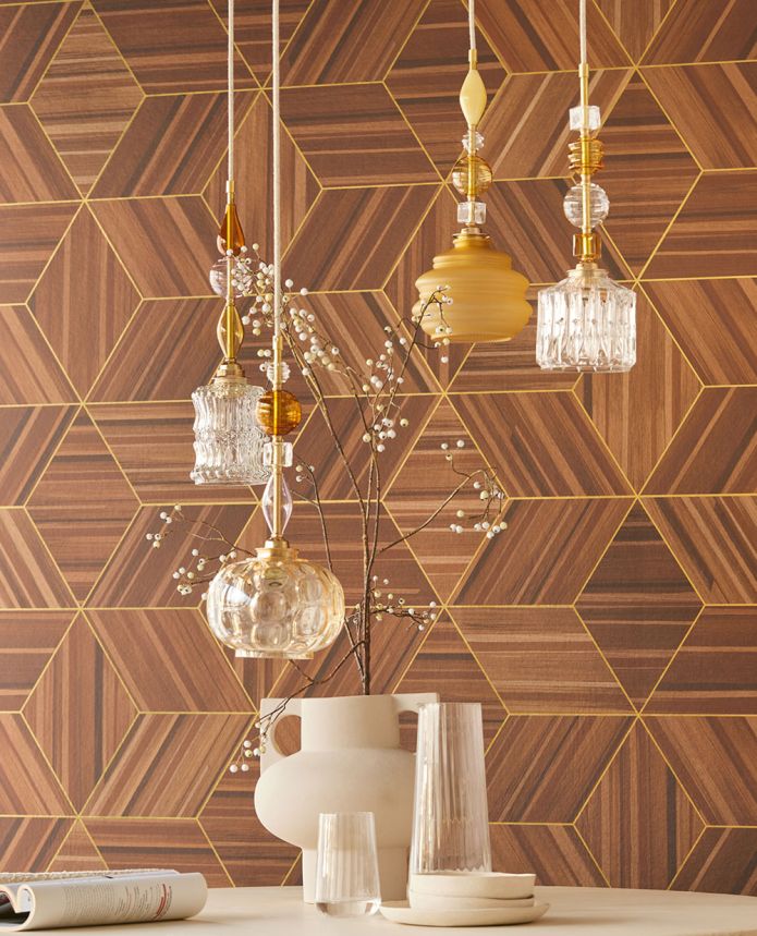 Geometrikus vlies poszter tapéta, falburkolat utánzat, 340181, Gilded, Eijffinger