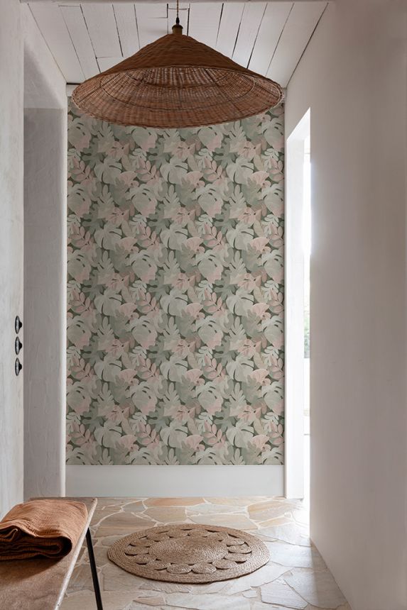 Vlies tapéta, szürke-bézs, levelek, PH3007, Perfect Harmony, Grandeco